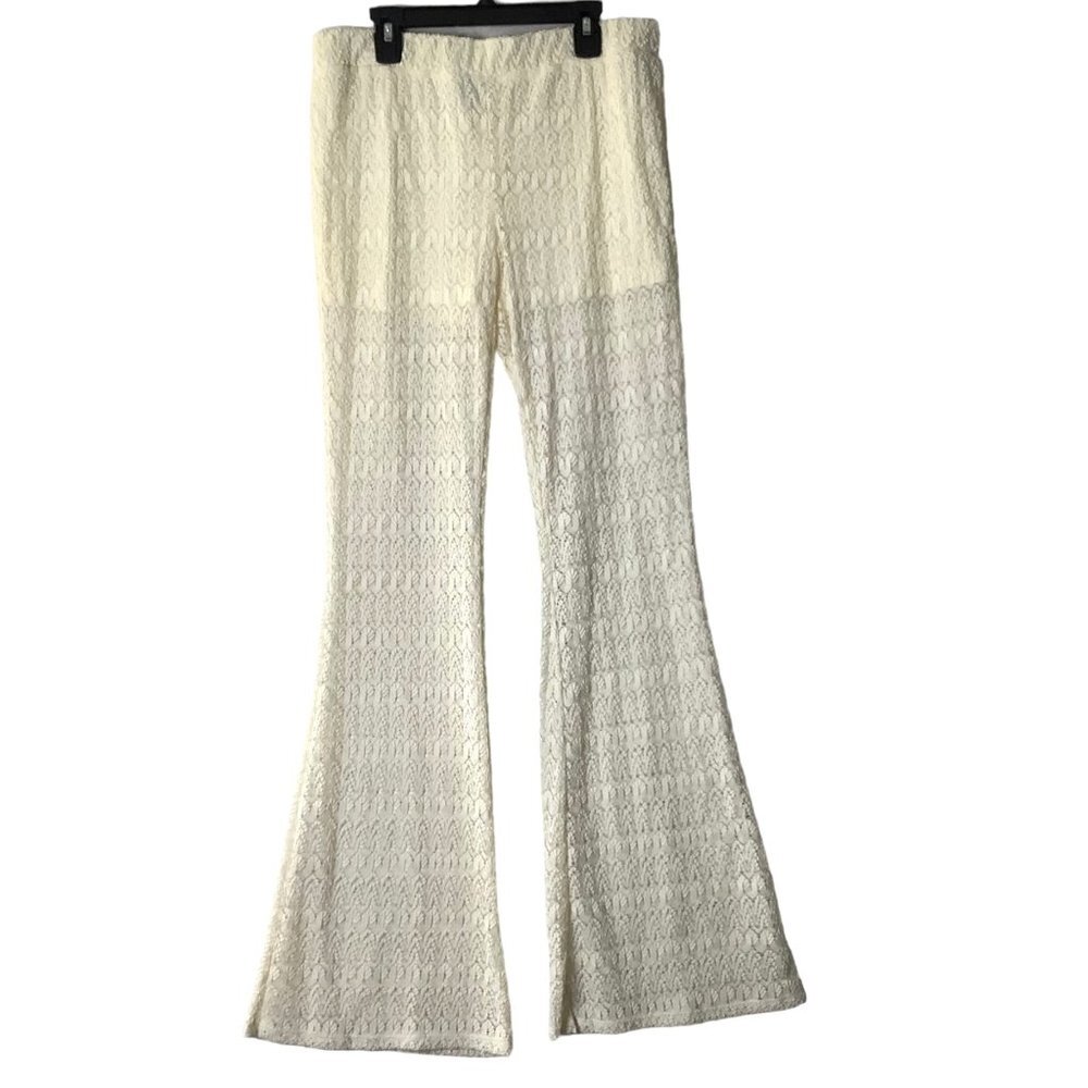 Joe B Layered Bell Bottom Flare Lace Pants Women Large Cream Shorts Boho Hippie